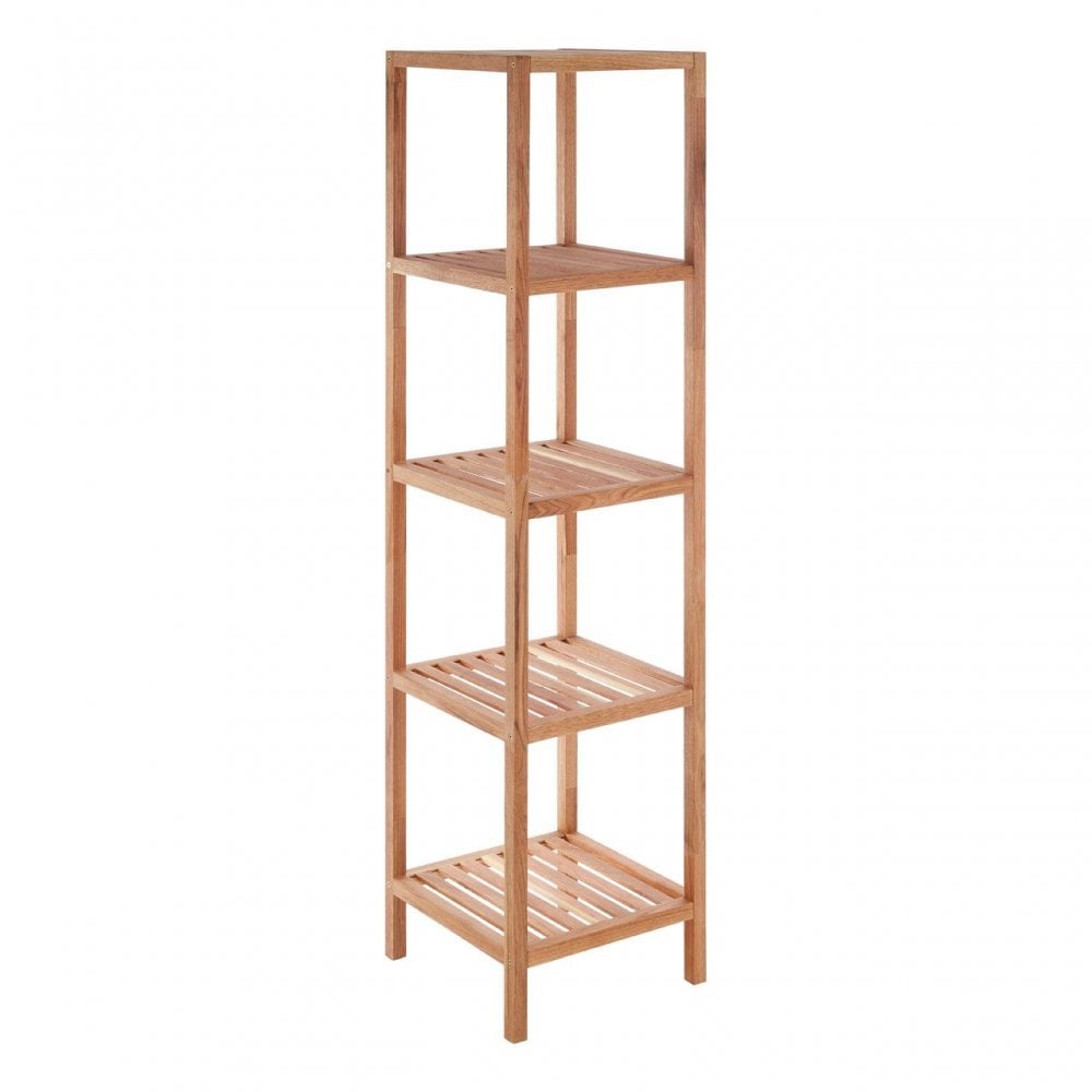 5 Tier Walnut Wood Bathroom Shelf Unit