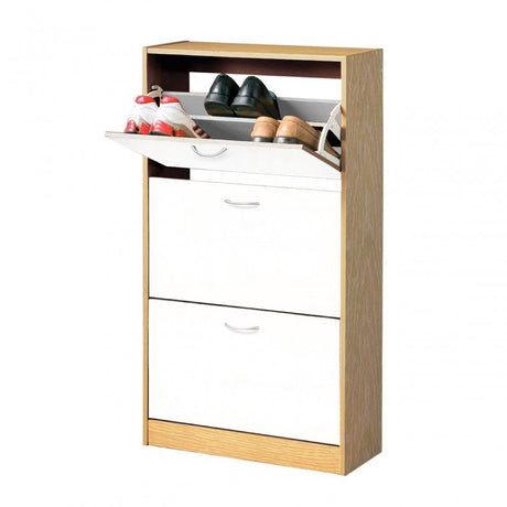 White And Oak Veneer 3 Drawer Shoe Cupboard