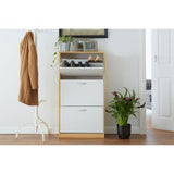 White And Oak Veneer 3 Drawer Shoe Cupboard