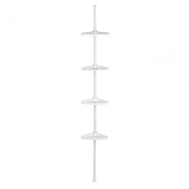4 Tier Spring Mount White Corner Shelf Unit