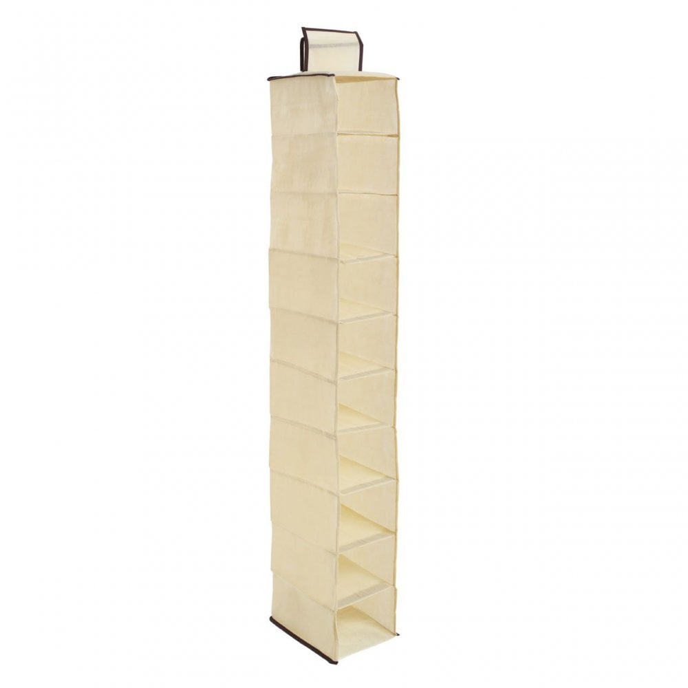 Cream Brown Trim 10 Section Hanging Shoe Organiser