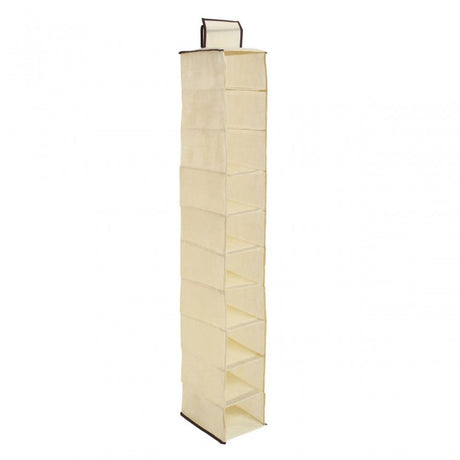 Cream Brown Trim 10 Section Hanging Shoe Organiser