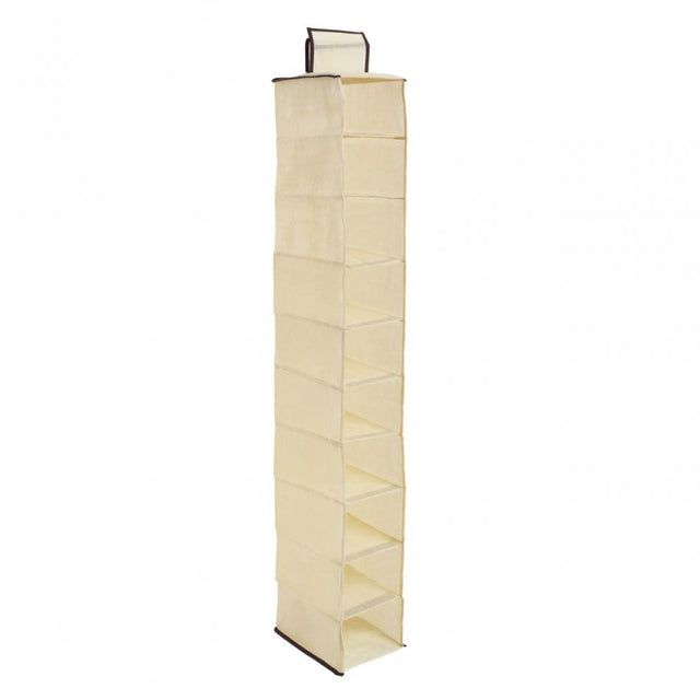 Cream Brown Trim 10 Section Hanging Shoe Organiser