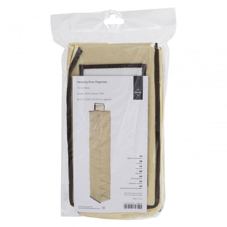 Cream Brown Trim 10 Section Hanging Shoe Organiser