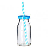 Blue Straws And Lids Glass Drinking Bottles
