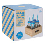 Blue Straws And Lids Glass Drinking Bottles