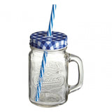 Embossed Mason Jar Mug With Blue Gingham Lid