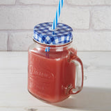 Embossed Mason Jar Mug With Blue Gingham Lid