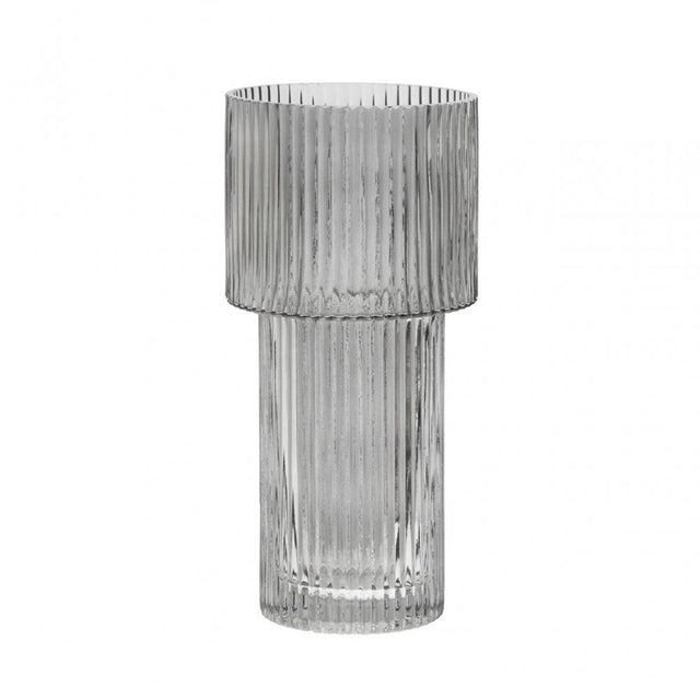 Esma Large Ribbed Grey Glass Vase