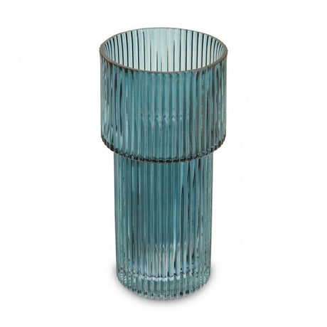 Esma Small Ribbed Blue Glass Vase