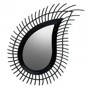 Mataram Teardrop Black Rattan Wall Mirror