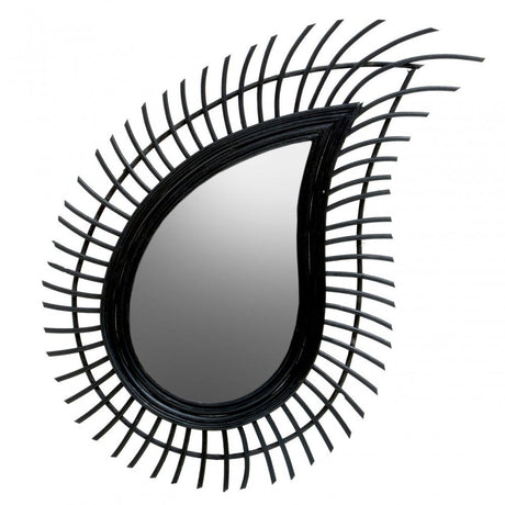 Mataram Teardrop Black Rattan Wall Mirror
