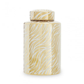 Doria Small White And Gold Finish Jar