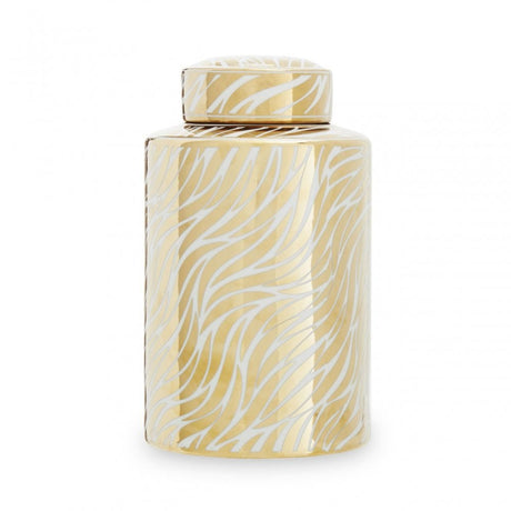 Doria Small White And Gold Finish Jar