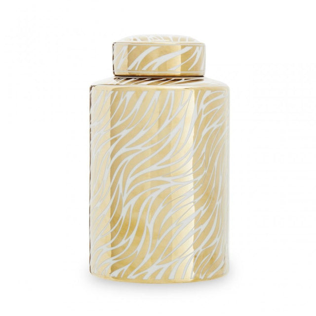 Doria Small White And Gold Finish Jar