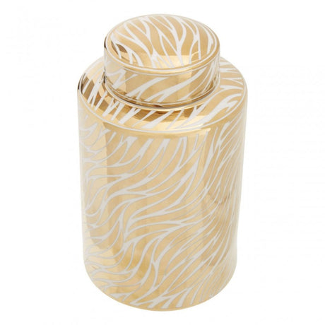 Doria Small White And Gold Finish Jar