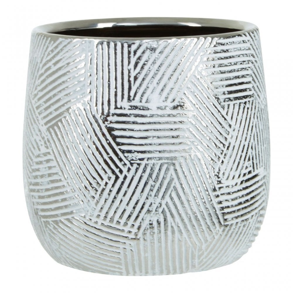 Honna Small White Silver Ceramic Planter
