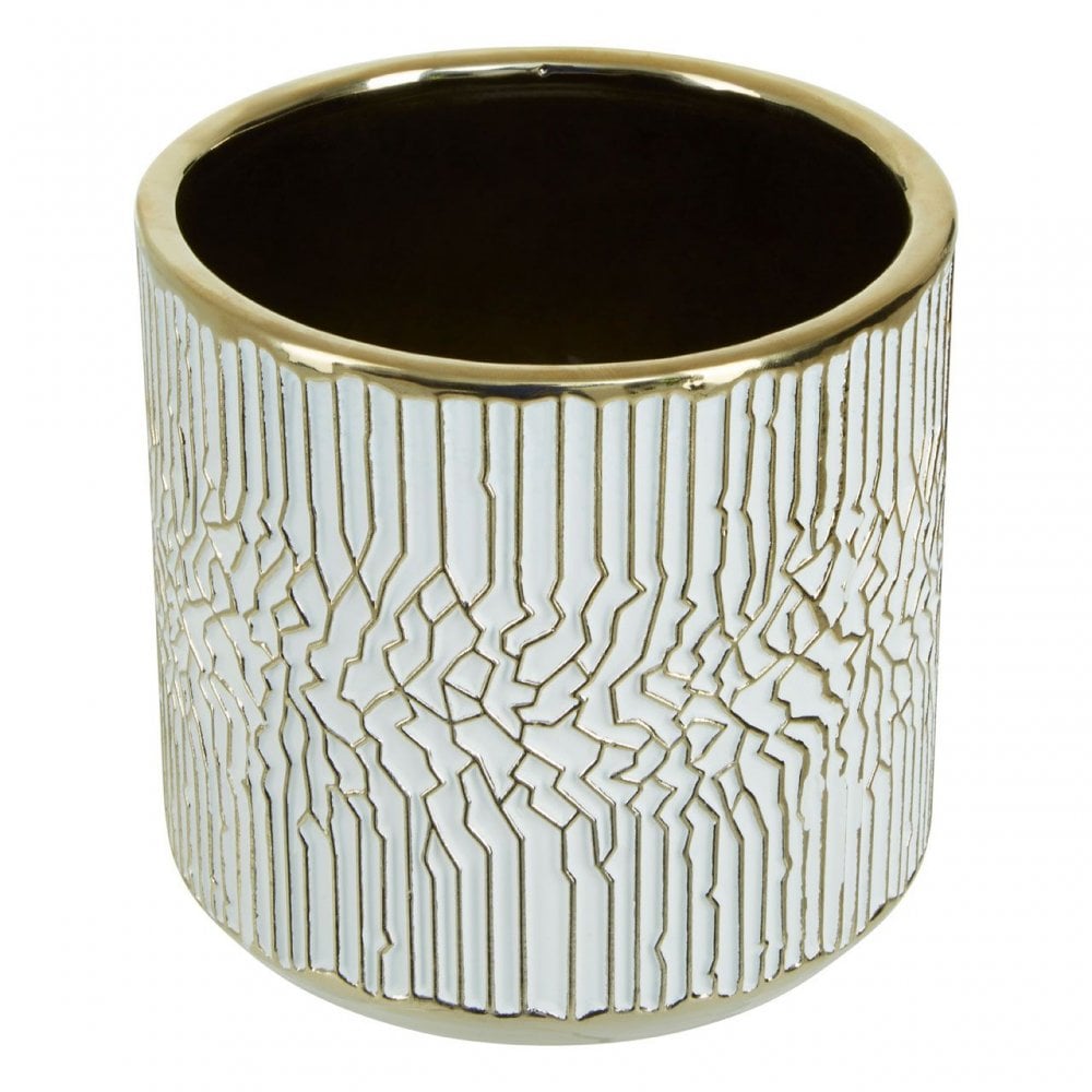 Honna Small White Gold Ceramic Planter