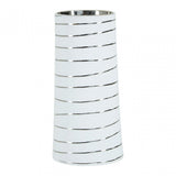 Haldis Small White Silver Stripe Ceramic Vase