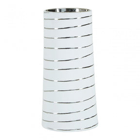 Haldis Small White Silver Stripe Ceramic Vase