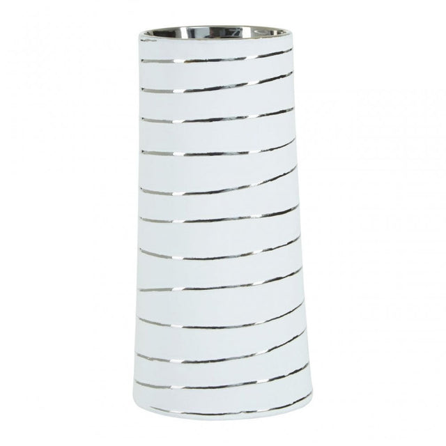 Haldis Small White Silver Stripe Ceramic Vase