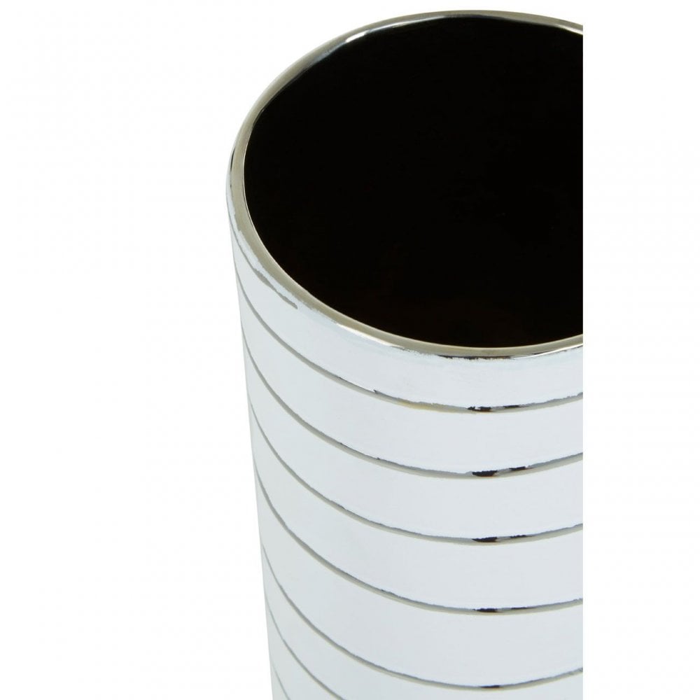Haldis Small White Silver Stripe Ceramic Vase