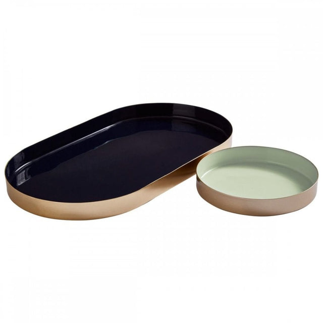 Elva Set Of 2 Navy  & Gold Trays