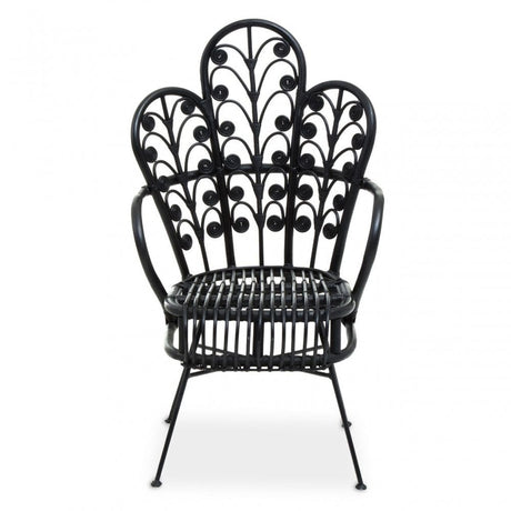 Java Black Rattan Scalloped Back Chair