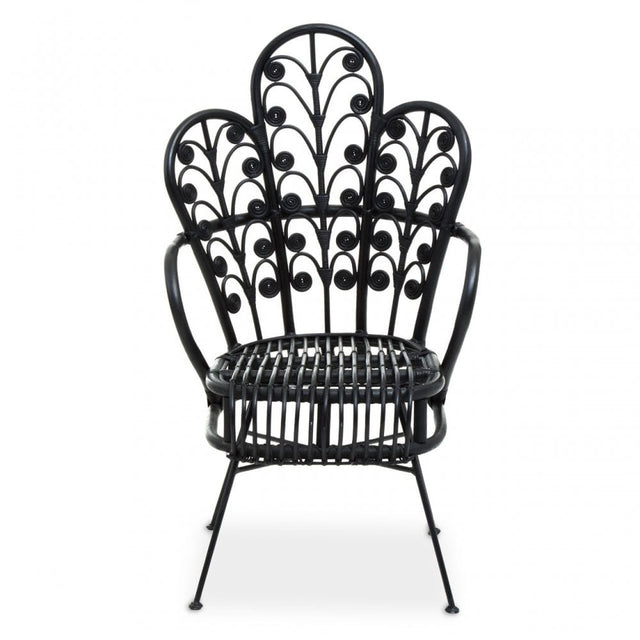 Java Black Rattan Scalloped Back Chair