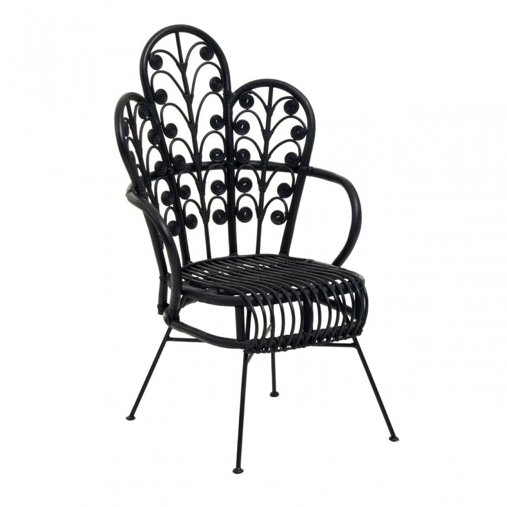 Java Black Rattan Scalloped Back Chair