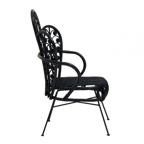 Java Black Rattan Scalloped Back Chair