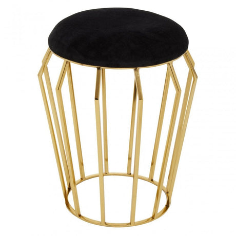 Jaipur Black Velvet And Gold Finish Stool