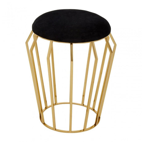 Jaipur Black Velvet And Gold Finish Stool