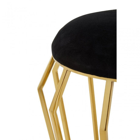 Jaipur Black Velvet And Gold Finish Stool