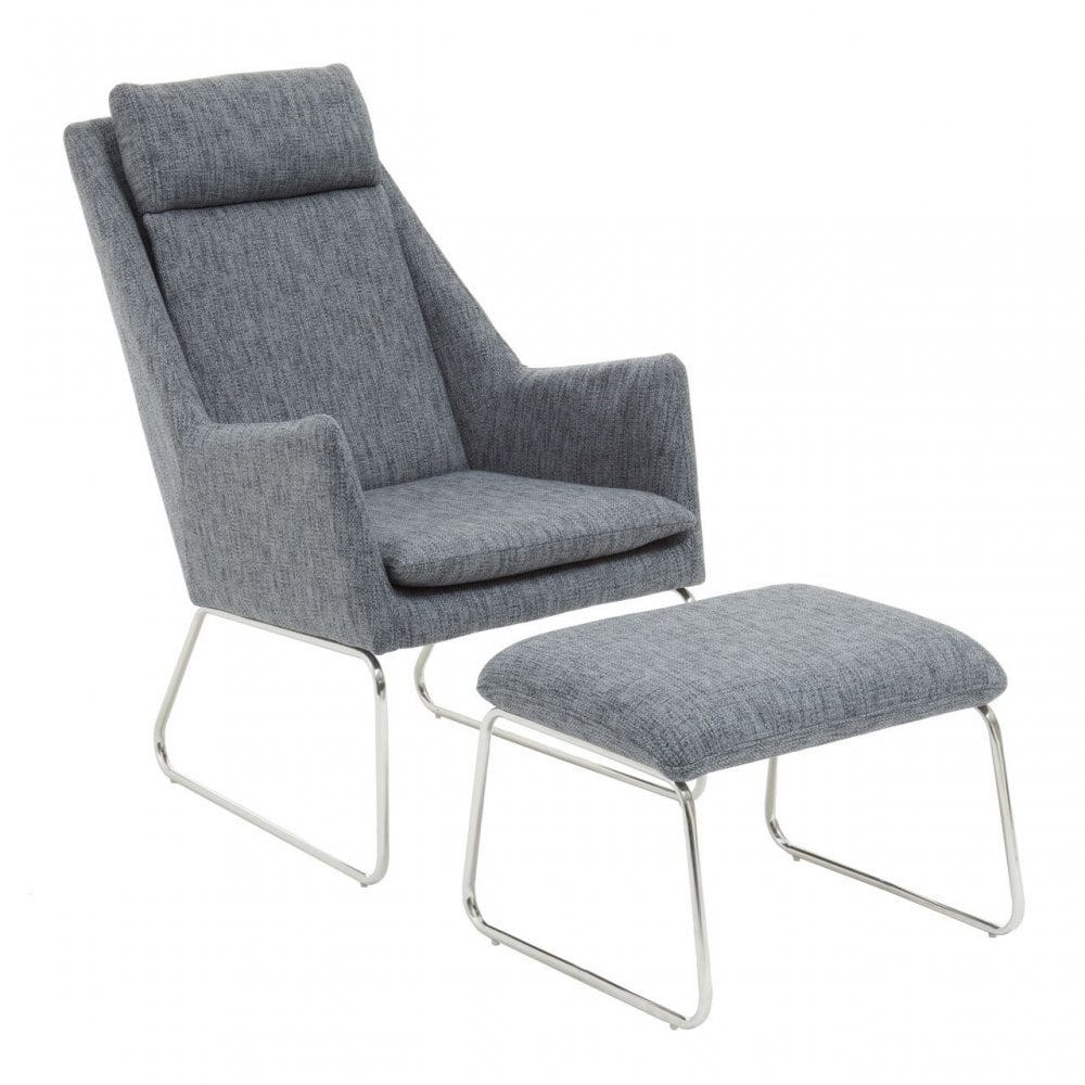 Azalea Grey Fabric Chair And Footstool