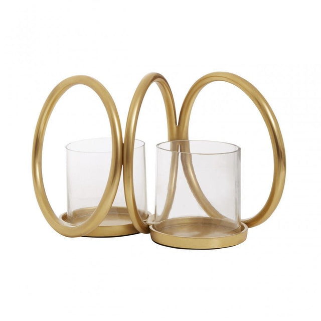 Aura Small Gold Double Candle Holder