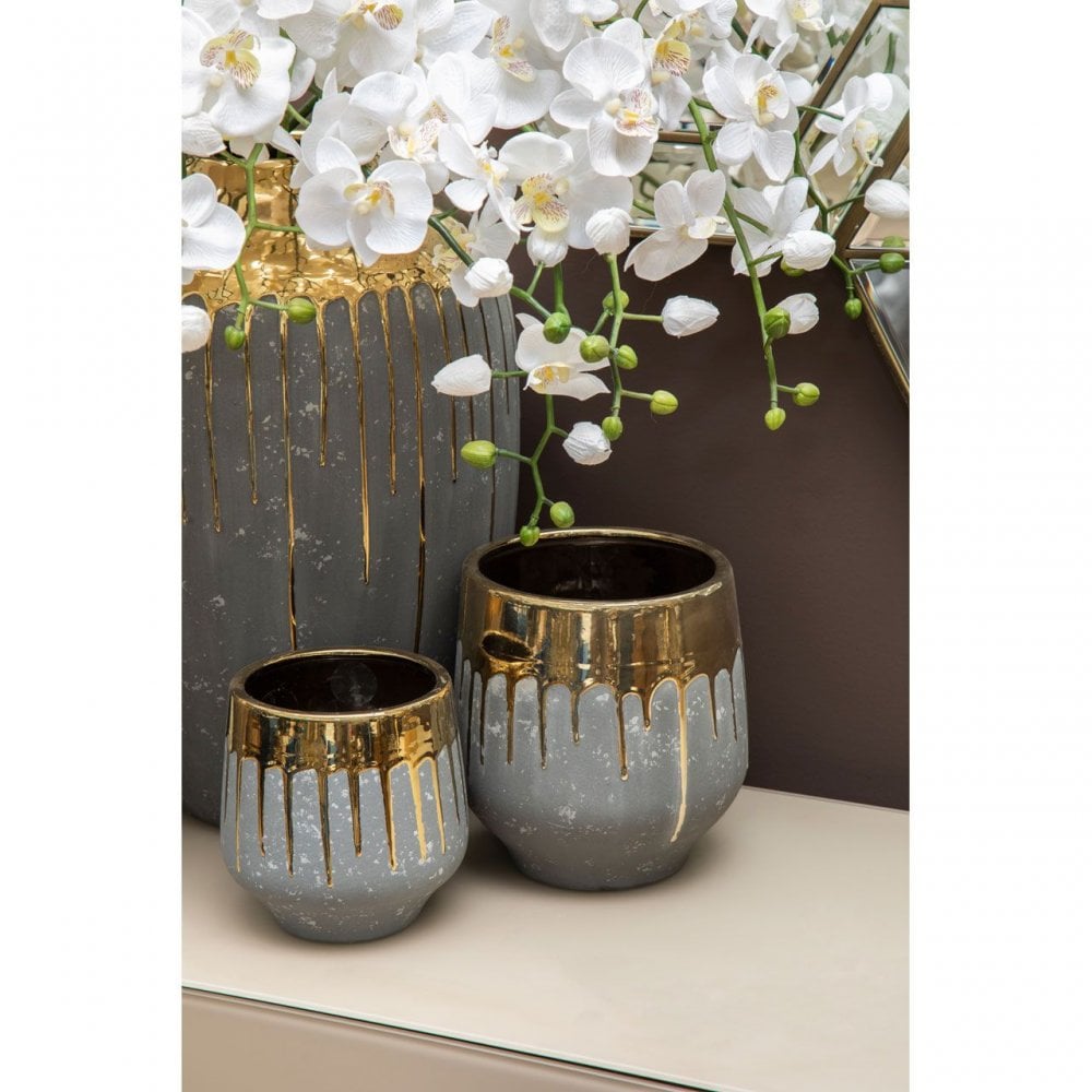 Cyrus Grey And Gold Finish Planter