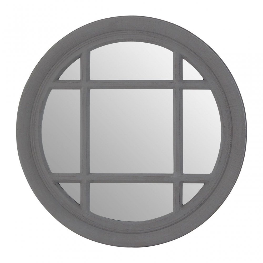 Flat Wood Round Grey Wall Mirror