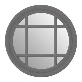 Flat Wood Round Grey Wall Mirror