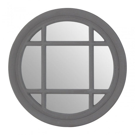 Flat Wood Round Grey Wall Mirror