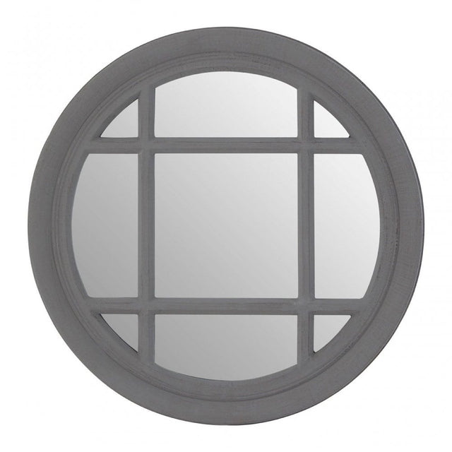 Flat Wood Round Grey Wall Mirror