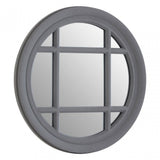 Flat Wood Round Grey Wall Mirror