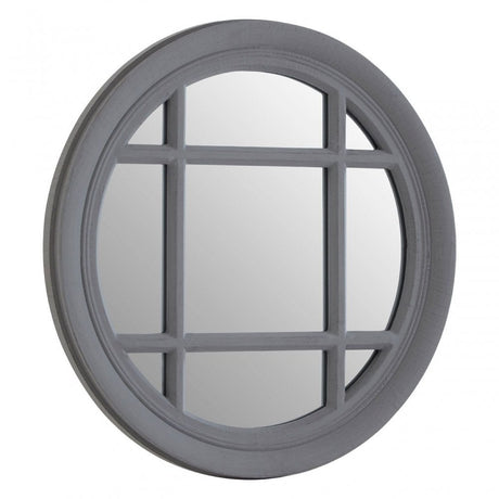 Flat Wood Round Grey Wall Mirror