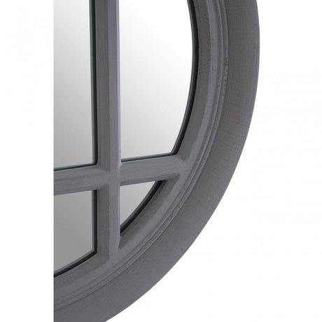 Flat Wood Round Grey Wall Mirror