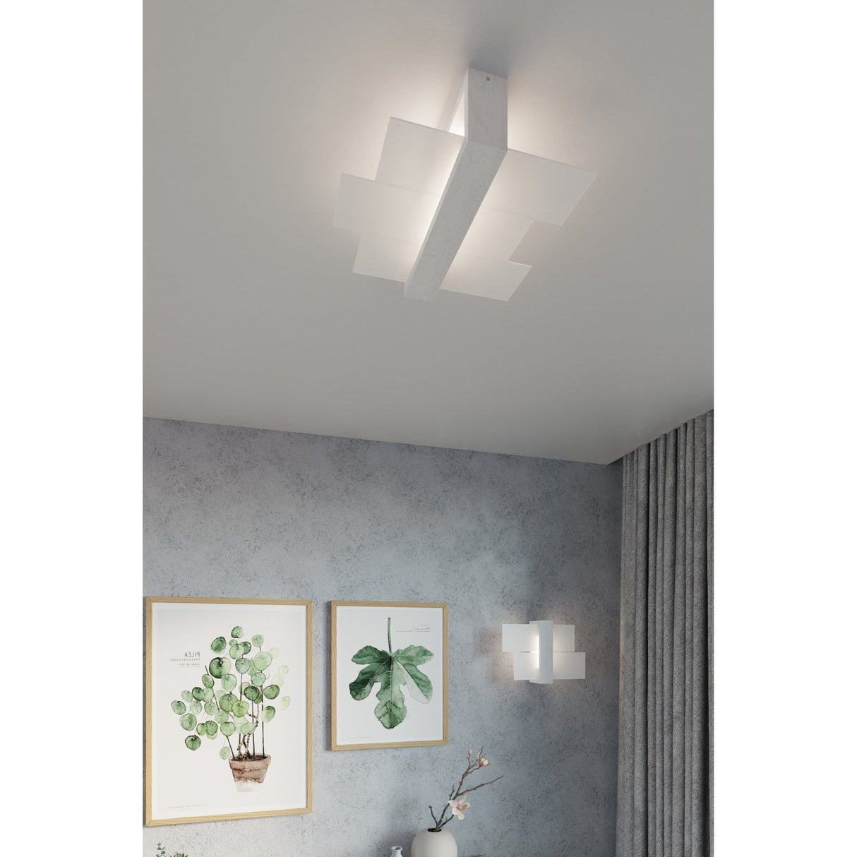 Feniks Modern White Ceiling Light with Wooden Detail