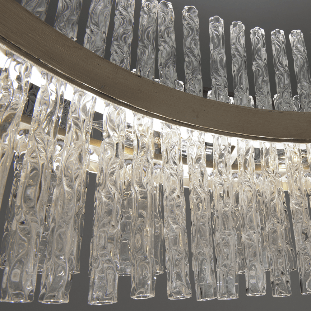 Silver Leaf Elegance: 8-Light Pendant with Clear Tubular Glass