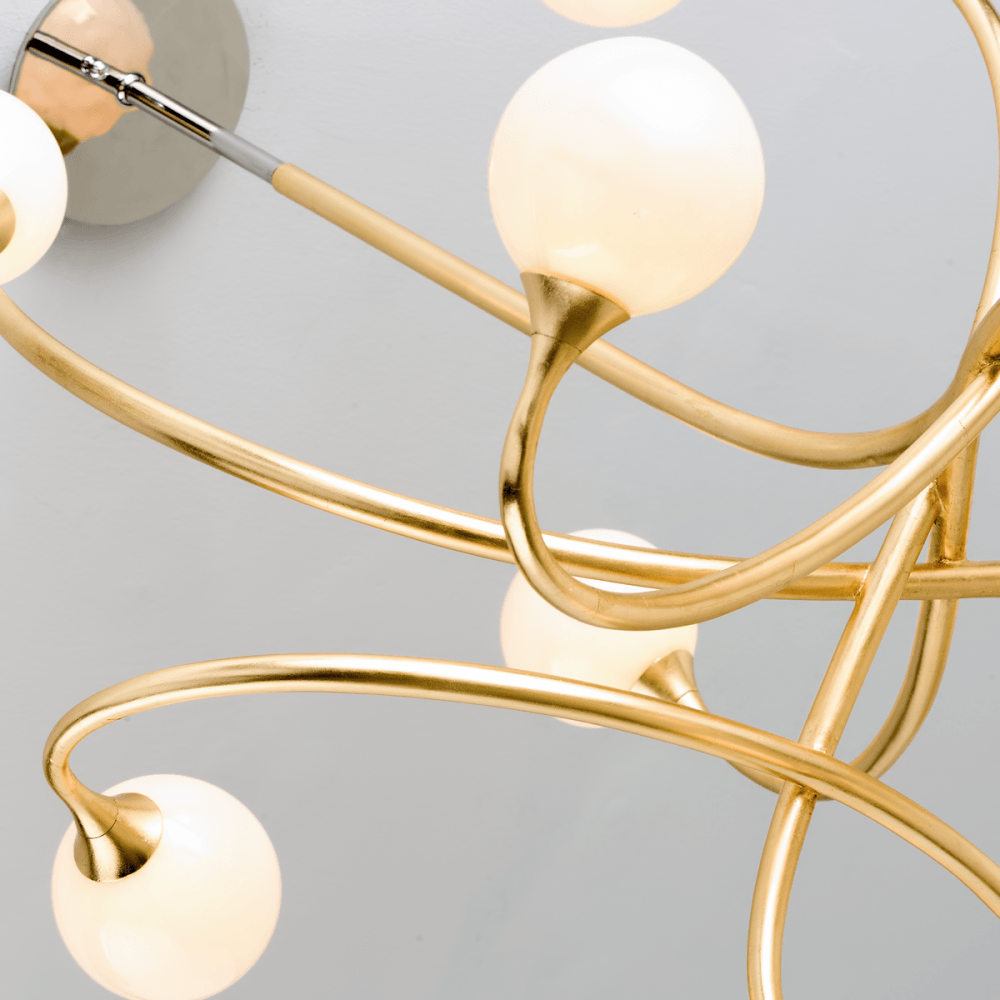 Opulent Gold Leaf Linear Chandelier with Antique White Glass Shades