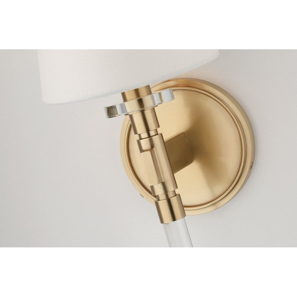 Blixen Antique Brass 1-Light Wall Sconce with Linen Shade