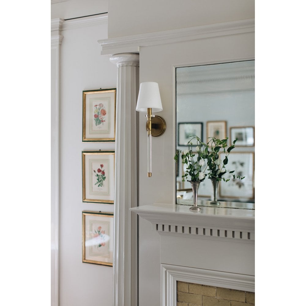 Blixen Antique Brass 1-Light Wall Sconce with Linen Shade