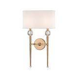 Rockland 2-Light Wall Fixture in Antique Gold with Off-White Faux Silk Shade